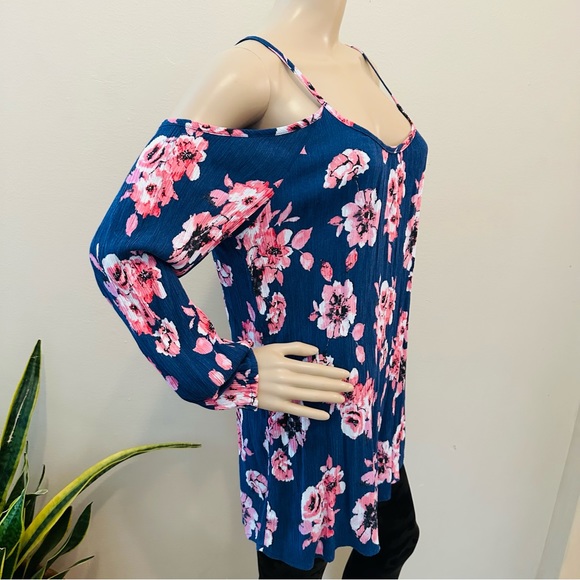 Whoa, Wait Floral Open Shoulder Long Sleeve Top Sz XXL - Picture 3 of 8